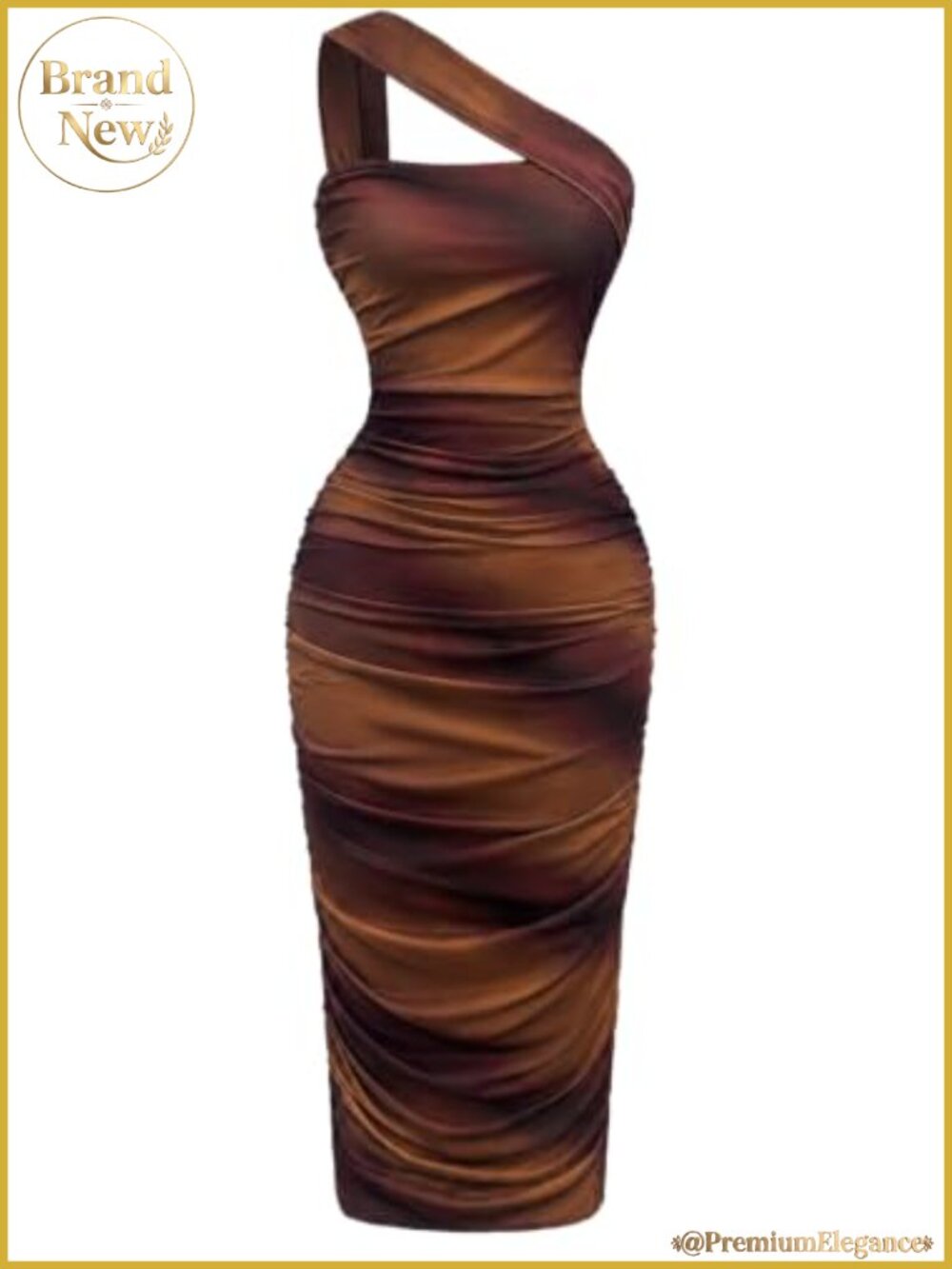 One Shoulder Ruched Bodycon Midi Dress Sleeveless Party Wedding Guest